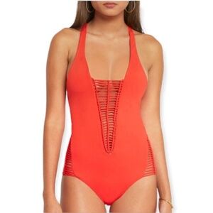 Becca by Rebecca Virtue No Strings Attached 1 PC Swimsuit Bright Tangerine SZ S
